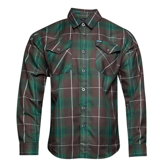 Dixxon Twin Palms Dancun Green Brown Plaid Flannel Long Sleeve Shirt - Picture 1 of 8